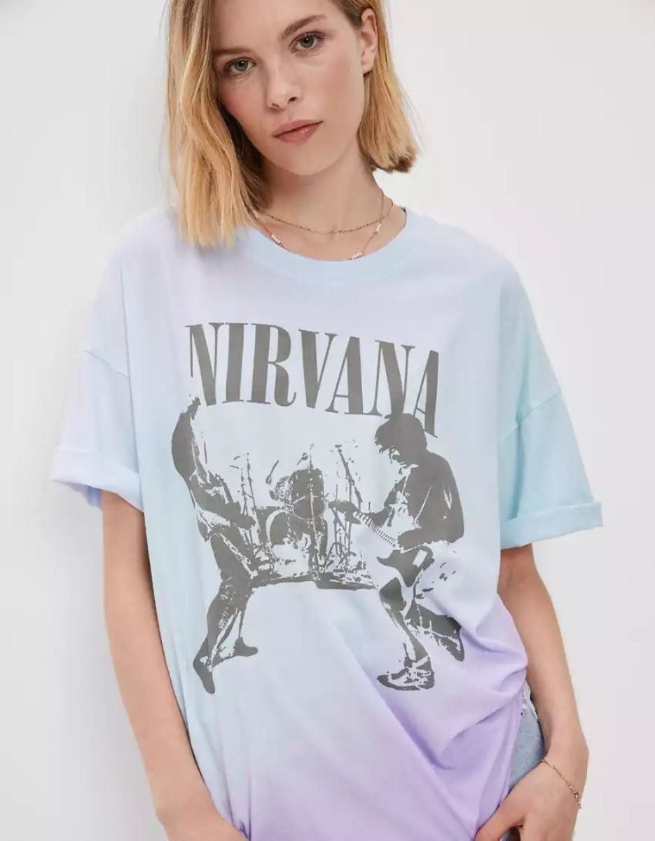 T Shirts American Eagle AE Oversized Nirvana Graphique Tie-Dye Tee Multicolore Femme | VSA-35474684